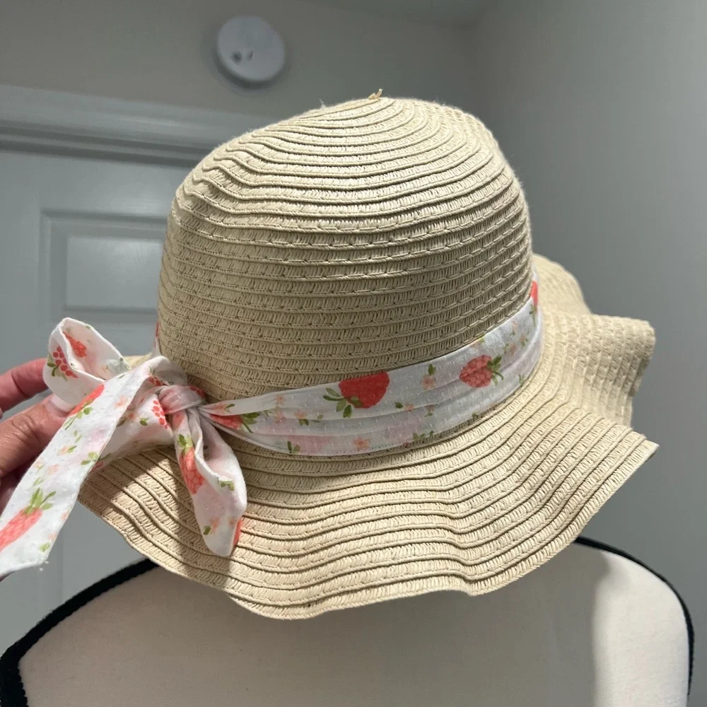 Straw Sun Hat with Floral Ribbon for Kids